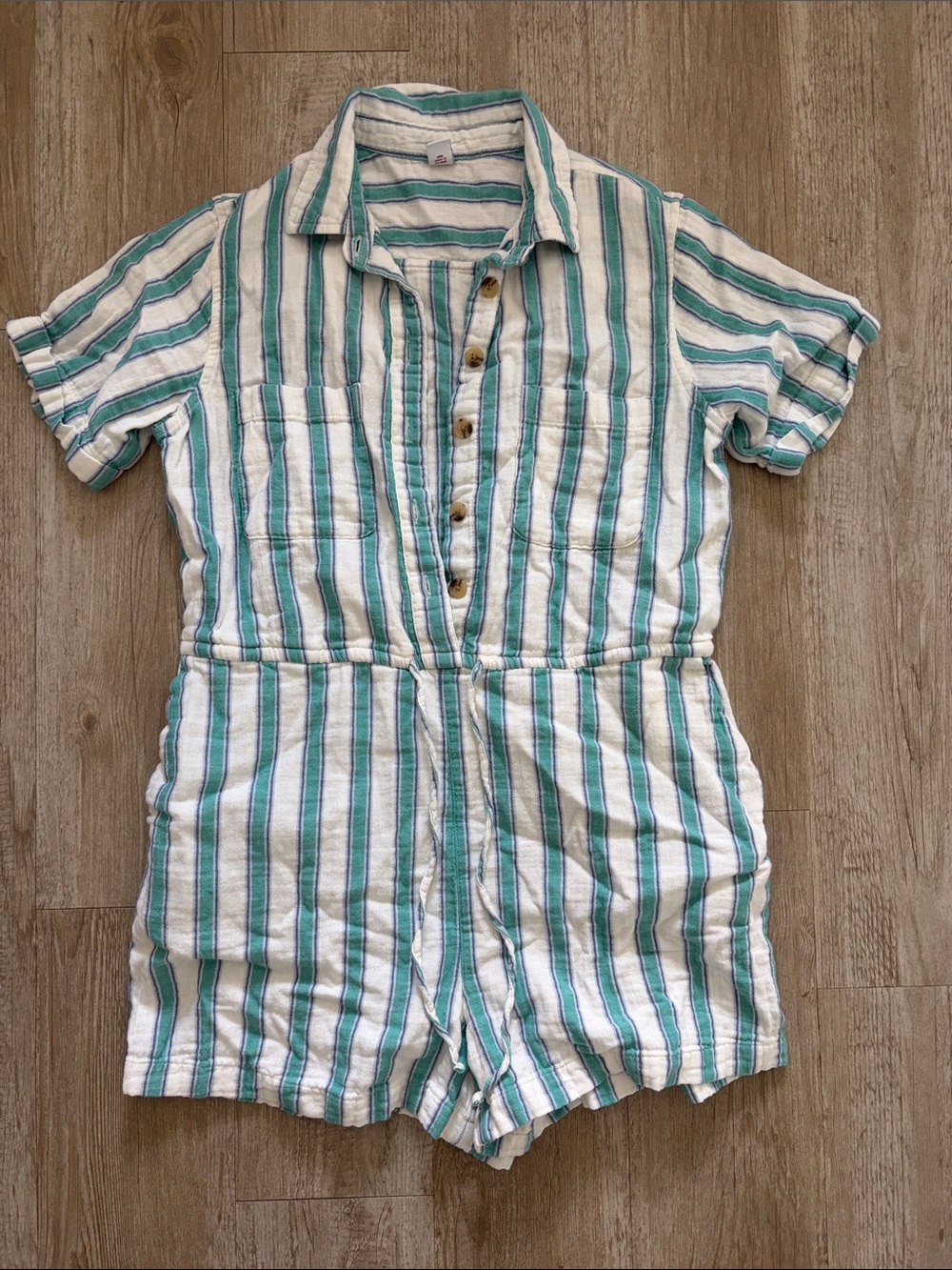 100% Cotton Striped Romper Tie Waist